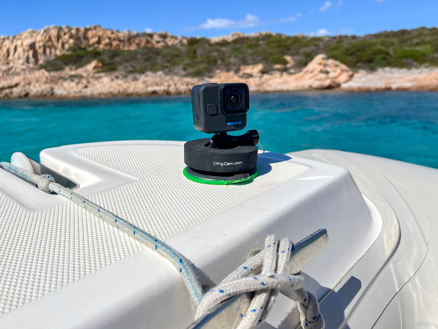 ClingCam mit GoPro auf Bootsheck – Clingcup-Actioncam Halterung-starker Halt auf rauer Oberfläche