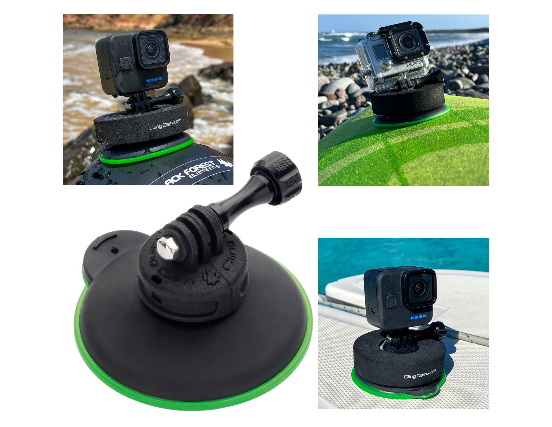 ClingCam Produktübersicht – Actioncam-Halterung für raue, gewölbte und glatte Oberflächen durch Clingcup
