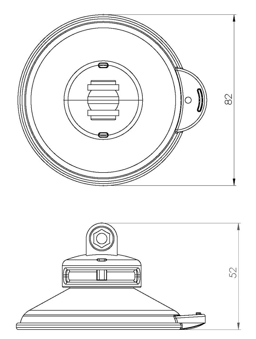 ClingCam technische Zeichnung – Maße 52 mm Höhe, 82 mm Breite