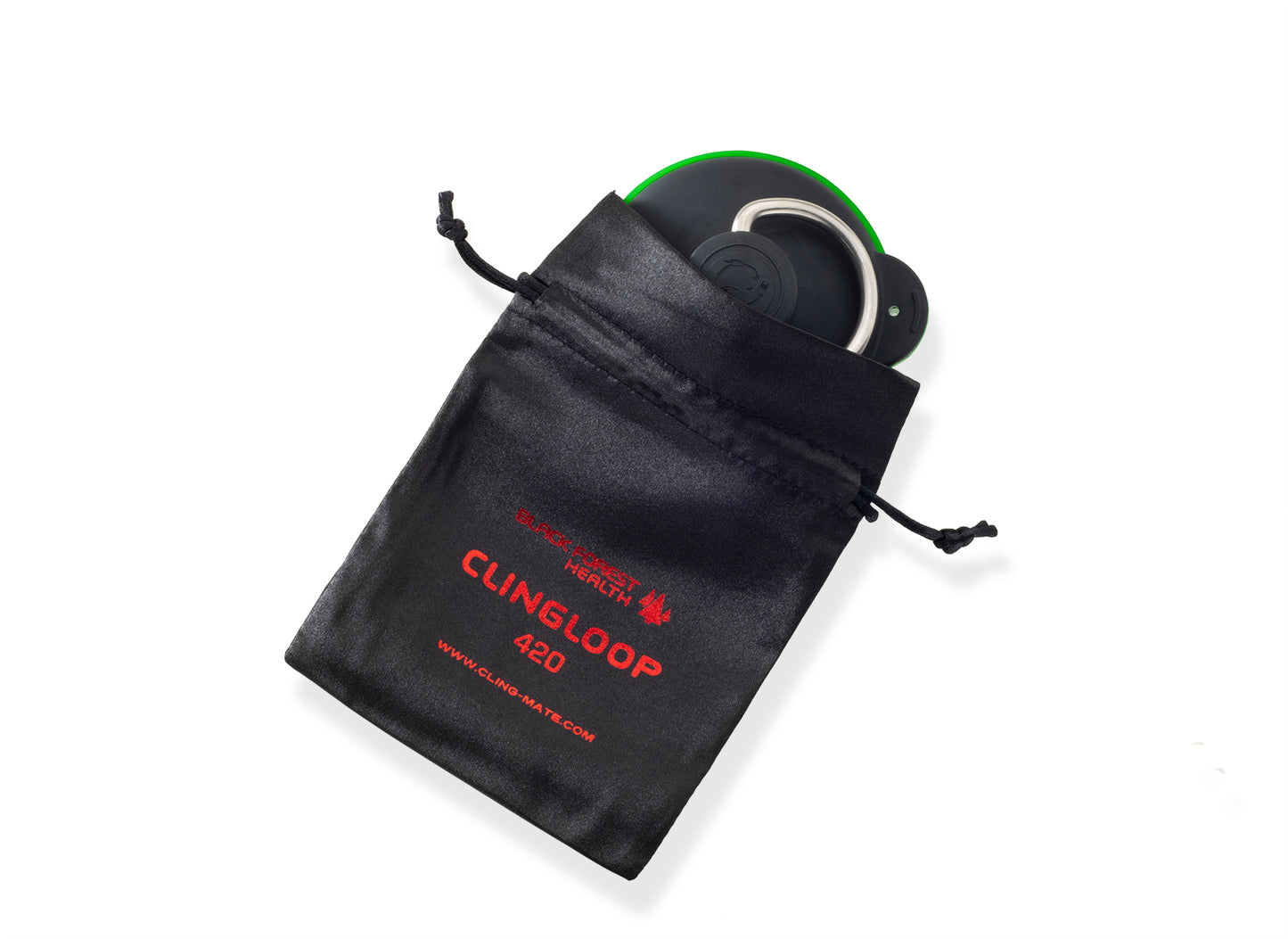 ClingLoop 420 im schwarzen Black Forest Health Satinbeutel mit rotem Aufdruck, inklusive edler Verpackung, Made in Germany